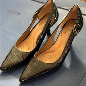 Joan & David Black Patent Croc Heels
